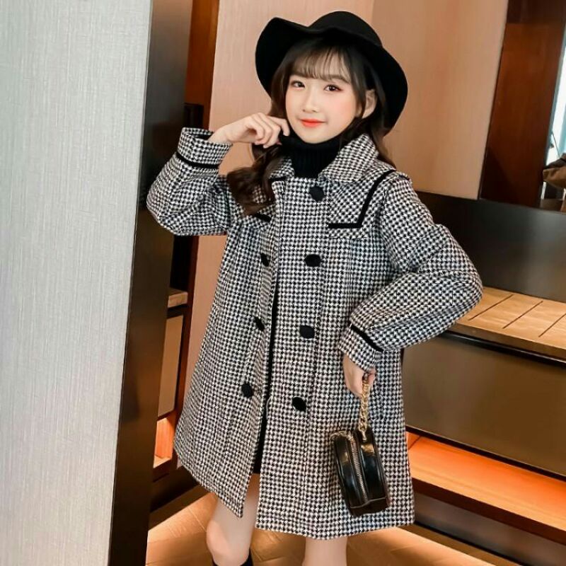 Áo dạ kẻ cho bé gái phong cách HQ