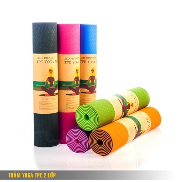 SALE CUỐI NĂM : Thảm Yoga TPE EcoFriendly 2 lớp cao cấp dày 6mm tặng túi lưới đựng,chai xịt  thảm chuyên dụng