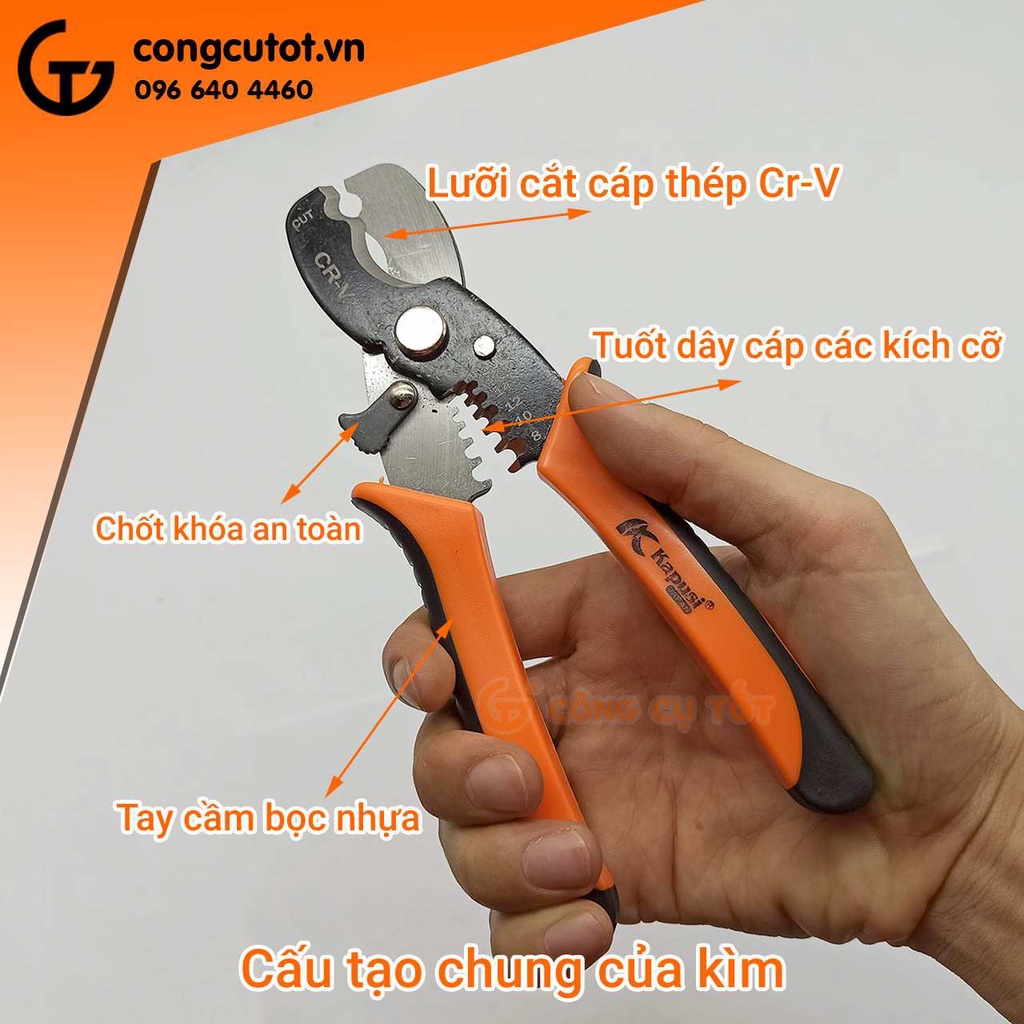 Kìm Đa Năng 3 Trong 1 Cắt Cáp-Tuốt Dây-Bấm Cos KAPUSI K-9103