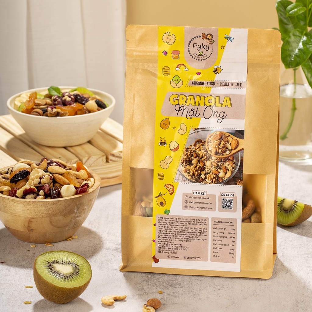 Ngũ cốc dinh dưỡng Granola NHIỀU HẠT [CAO CẤP] 75% Hạt Quả - Nhiều Macca, Dâu Tây | Ngũ Cốc Giảm Cân Pyky