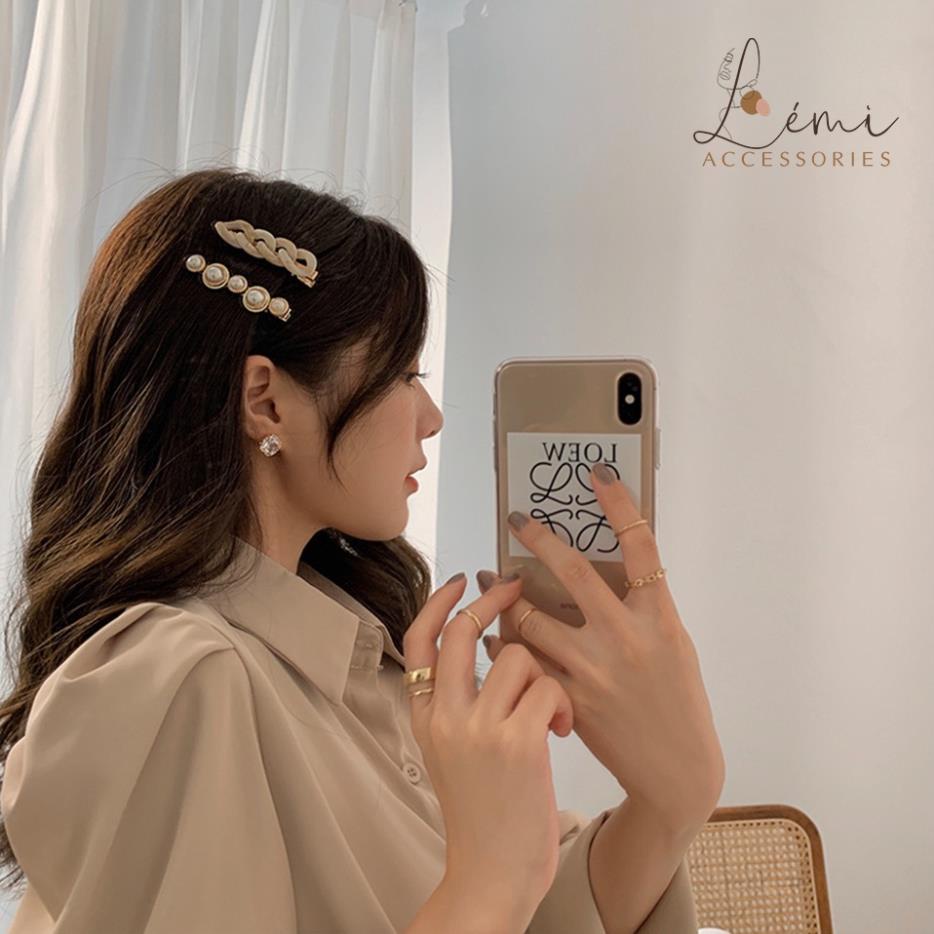 [FREESHIP] Sét 2 kẹp tóc nhựa Acrylic và ngọc trai nhân tạo, nhỏ gọn, tiện dụng, dễ phối đồ, thời trang Hàn Quốc, June