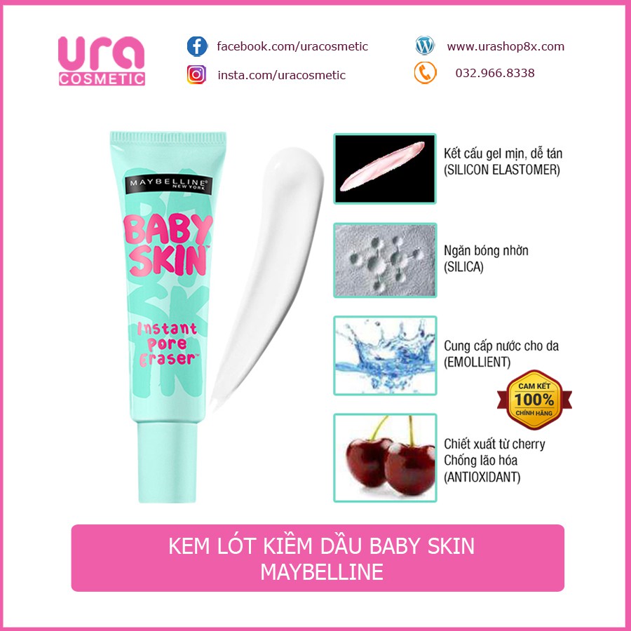 [HÀNG CÔNG TY ] Kem lót mịn da che khuyết điểm Maybelline New York Baby Skin Pore Eraser Primer 22ml