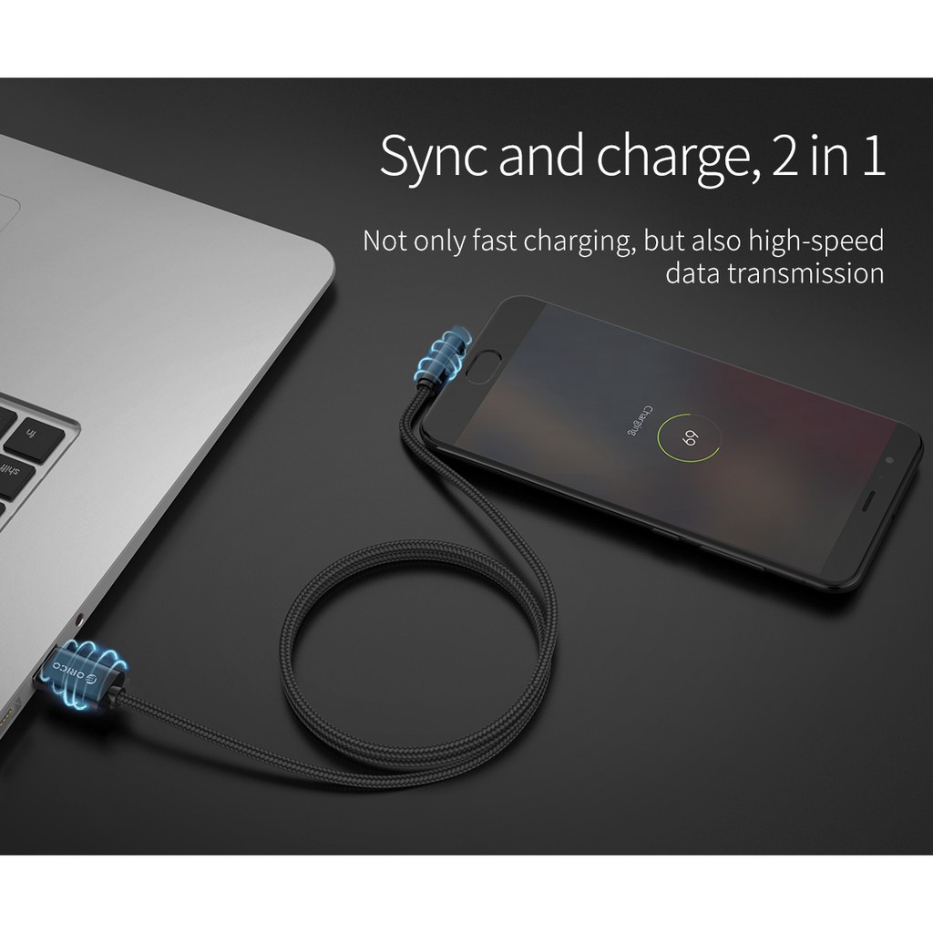 Cáp Sạc Nhanh Siêu Bền ORICO Type C HTC-12 - Dài 1,2M, Đầu Kim Loại, Dây Nylon Bện - Hàng Chính Hãng