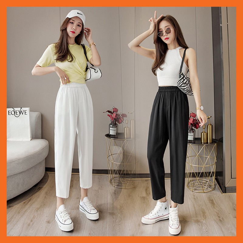 Quần Baggy Cạp Chun Vải Đũi Hàn Thoáng Mát Madela, Quần Dài Đũi Baggy Thoải Mái Thoáng Mát