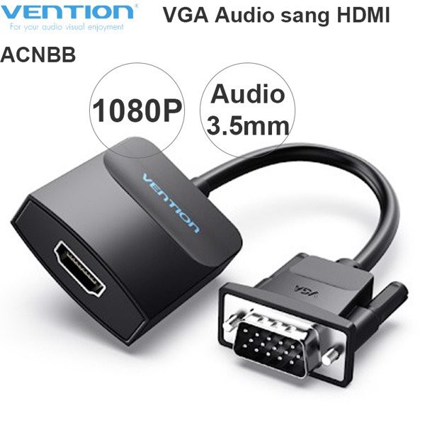 Bộ chuyển VGA to HDMI 1080P có AUDIO hỗ trợ nguồn DC 5V cao cấp VENTION ACNBB