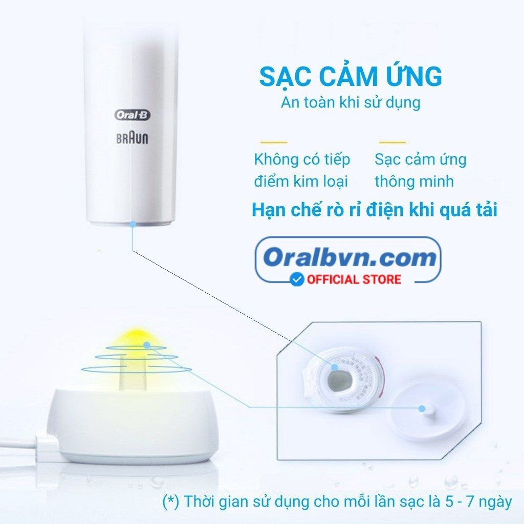 Bàn chải điện đánh răng tự động Oral B Pro 500 đen làm sạch răng, hạn chế viêm nướu