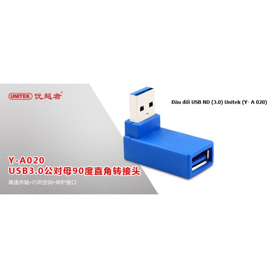 Đầu nối USB 3.0 vuông góc 90 độ UNITEK (Y-A 020) - ĐẦU USB NỐI DÀI 3.0 UNITEK (Y-A 020)