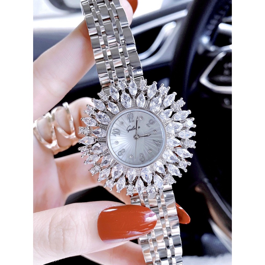Đồng hồ đeo tay nữ chính hãng, đồng hồ nữ GULENA mặt hoa đính kim cương nhân tạo siêu cao cấp, thời trang sang chảnh