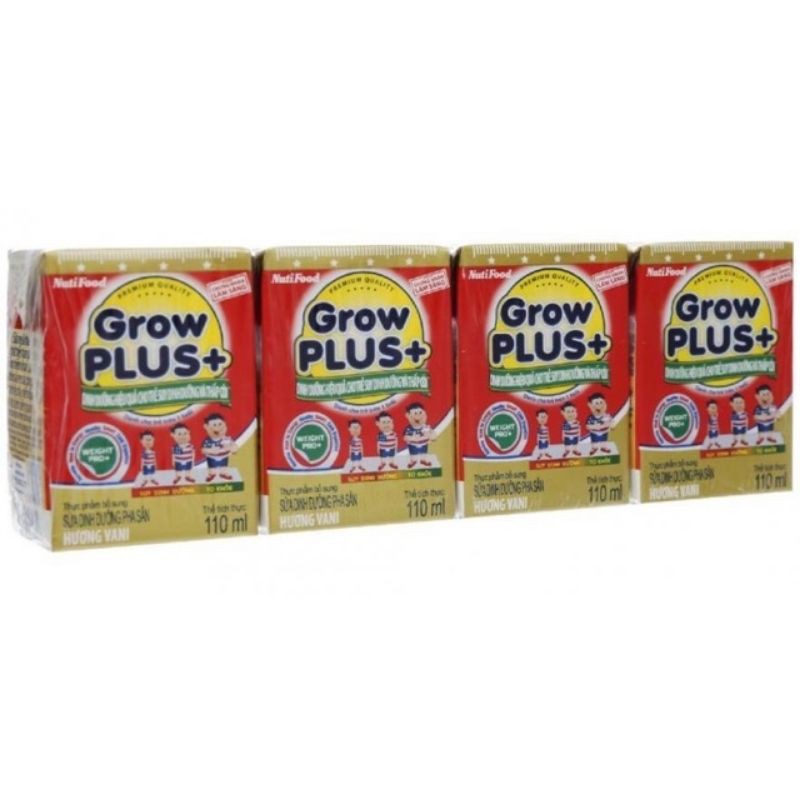 Lốc 4 Hộp Sữa bột pha sẵn NutiFood Grow Plus Đỏ vani 110ml-180ml