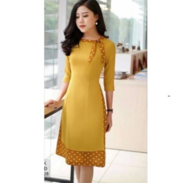 Áo dài cách tân NỮ đẹp ( phối hoạ tiết chấm bi) _GIAO ĐÚNG MẪU