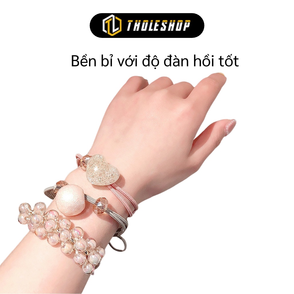 Dây Cột Tóc Hàn Quốc - Combo 3 Dây Thun Buộc Tóc Đính Ngọc Trai Giả Kiêm Vòng Đeo Tay 8095