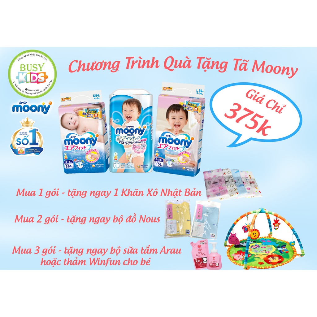 {Tặng thảm WinFun khi mua 3 gói tã Moony} Tã Moony Chính Hãng Unicharm VN- Đủ Size Nb90/S84/M64/L54-M58/L44/XL38/XXL26