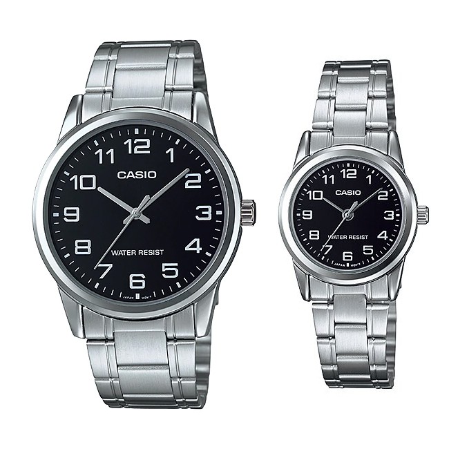 Đồng hồ đôi nam nữ dây kim loại Casio Anh Khuê MTP LTP V001D-1B
