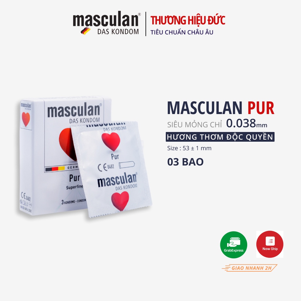 Bao cao su siêu mỏng Masculan Pur Superfine - Hương thơm độc quyền - Thêm gel bôi trơn - HÀNG MỚI VỀ