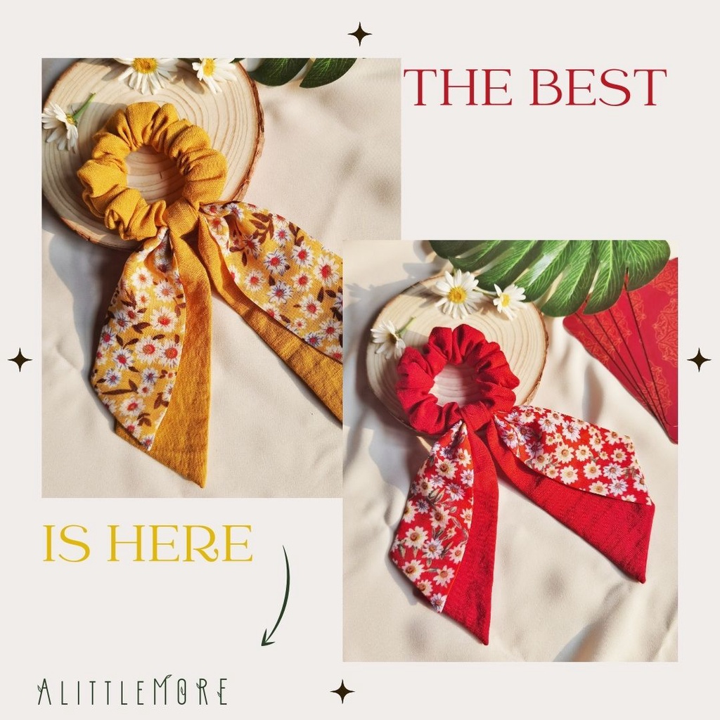 Dây Buộc Tóc Scrunchies AlittleMORE Phối Nơ Xinh Xắn Nữ Tính Cột Tóc Dễ Thương Đẹp