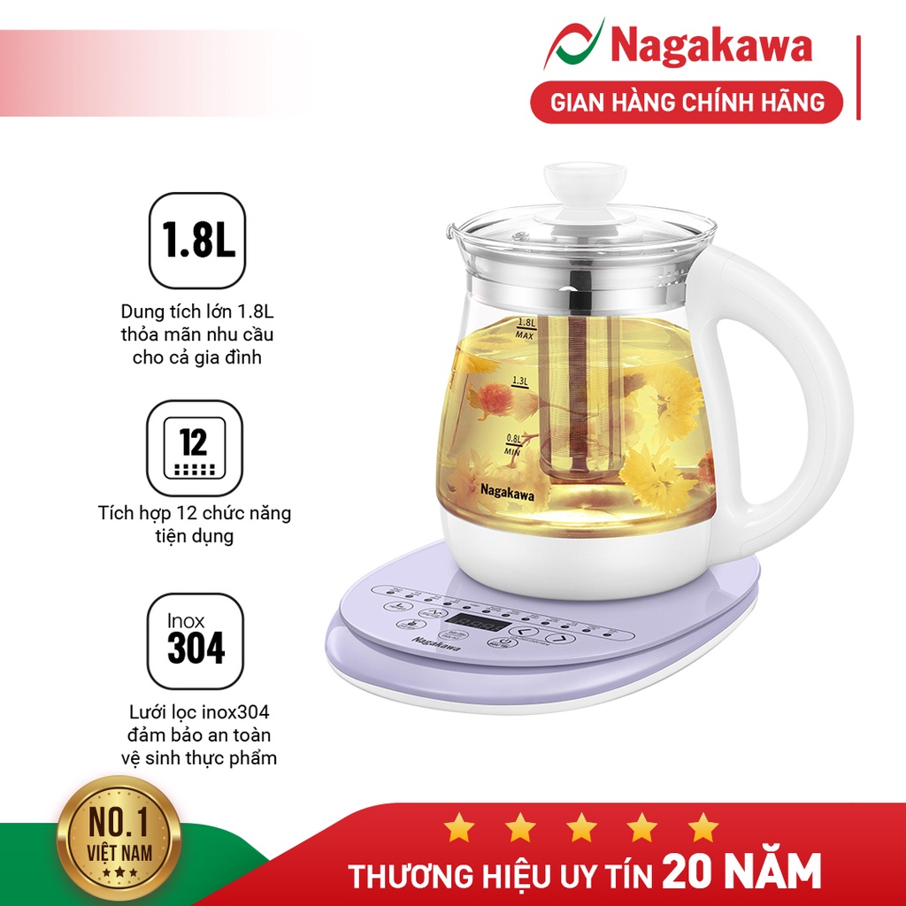 Ấm siêu tốc đa năng Nagakawa NAG0316 - Tích hợp 12 chức năng - Điều khiển cảm ứng - Bảo hành 12 tháng