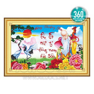 Tranh đính đá Mừng Thượng Thọ, 92*60cm, mã 236