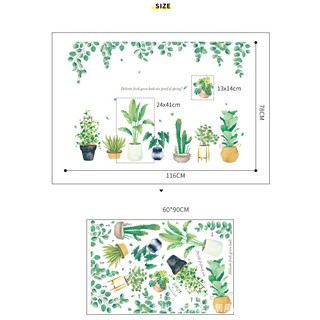 decal dán tường chậu cây