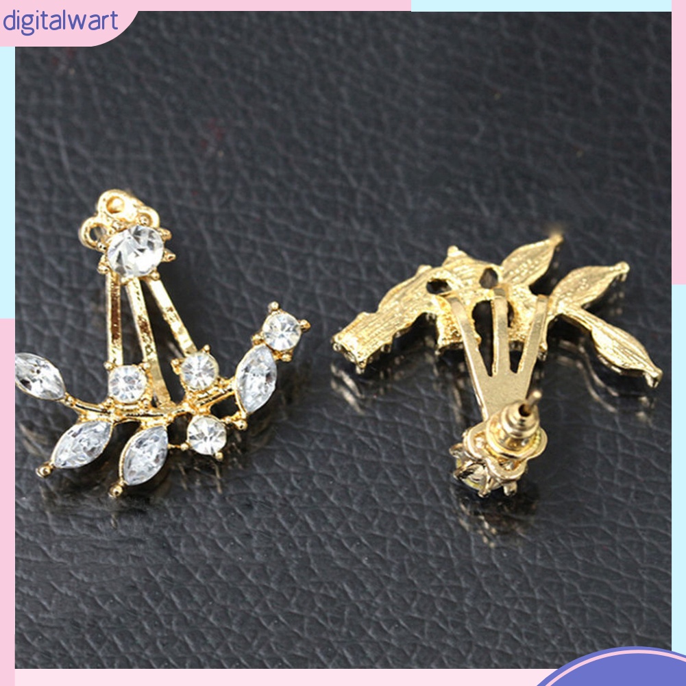 Cặp khuyên tai thiết kế hình lá đính hạt kim cương nhân tạo sang trọng lấp lánh dành cho nữ