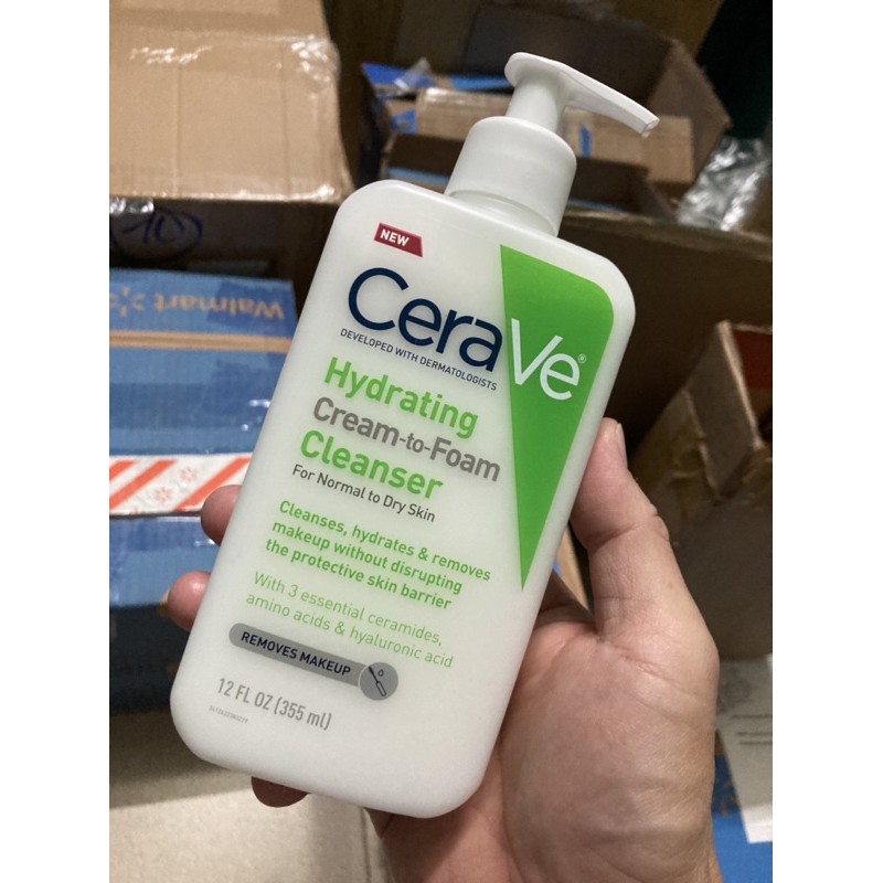 Cerave Hydrating Cream-to-Foam Cleanser Sữa rửa mặt Cerave kiêm tẩy trang Cerave chính hãng nhập Mỹ dường máy bay