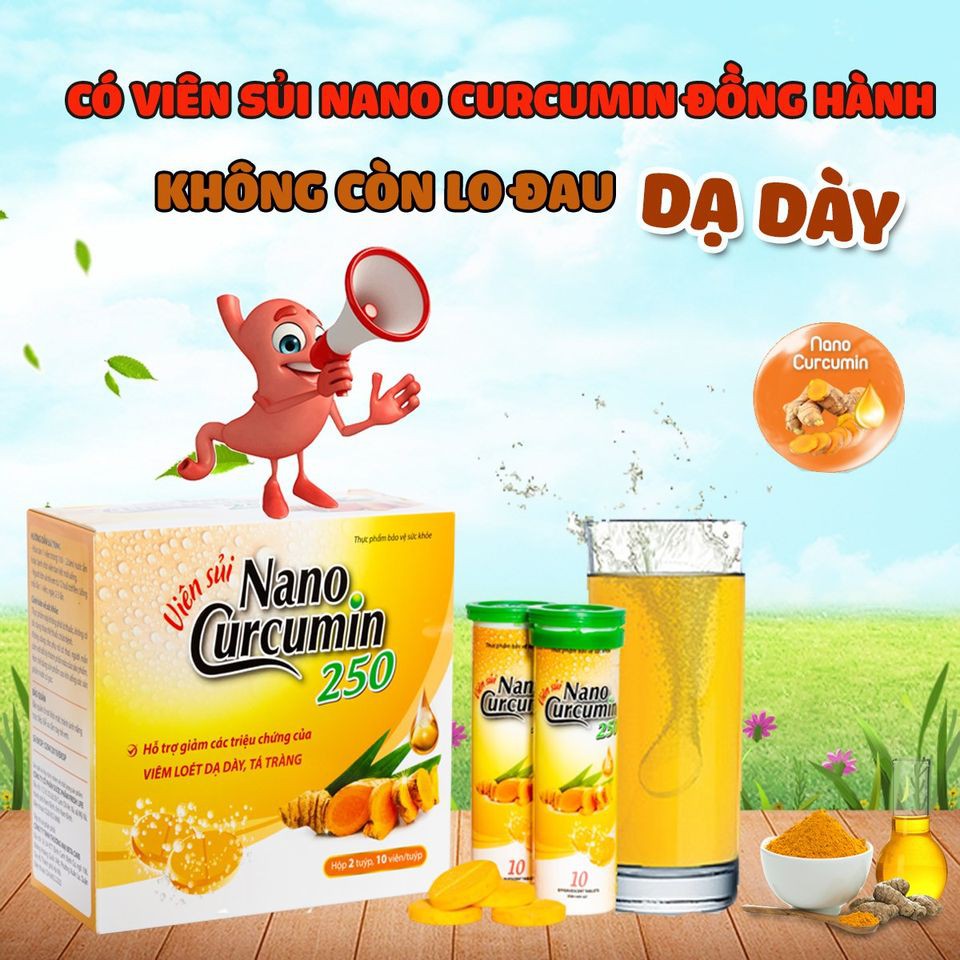 Viên Sủi Nano Curcumin 250 - Giảm các triệu chứng viêm loét dạ dày, tá tràng, trào ngược thực quản, đầy hơi chướng bụng