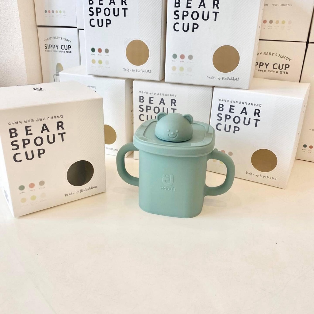 Cốc uống nước Silicon - Bear Spout Cup  có nắp cho bé tập uống silicon Chính hãng Bluemama Hàn Quốc