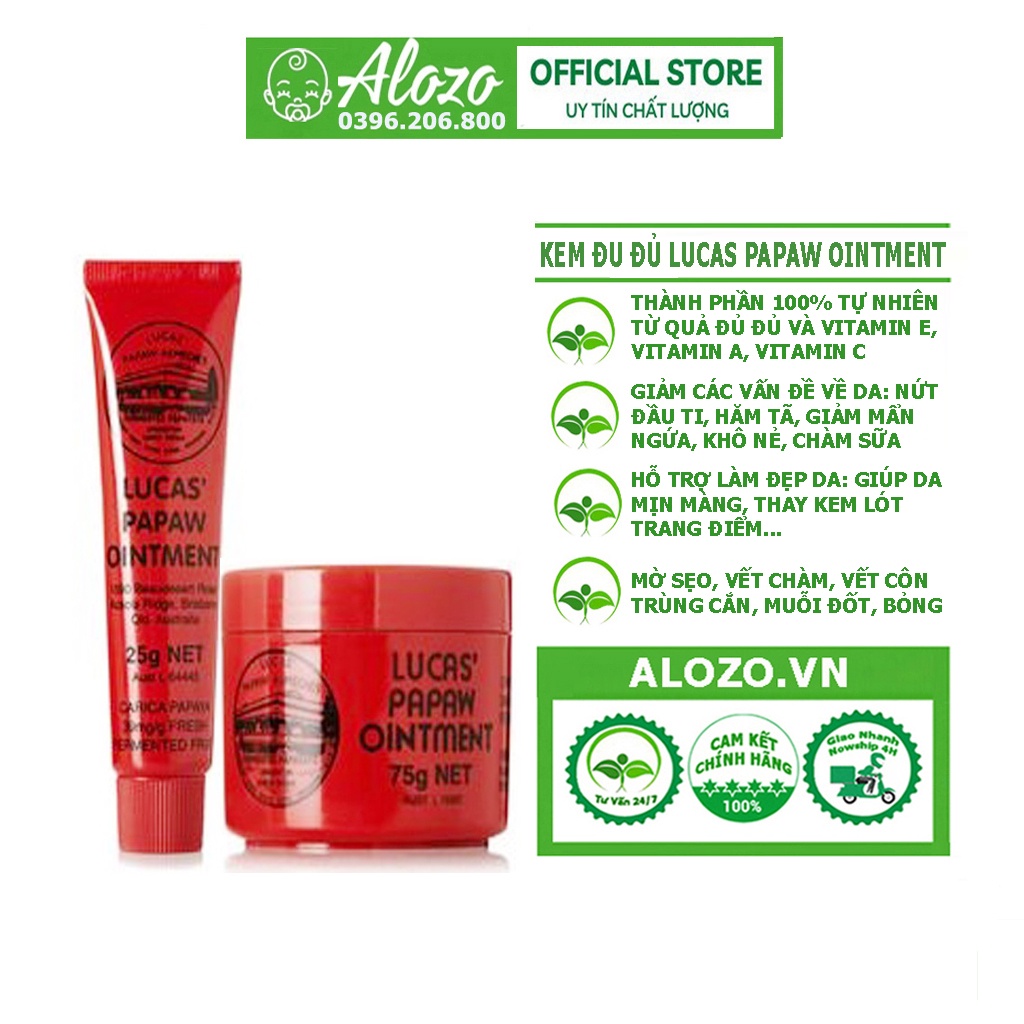 Kem đu đủ đa năng bôi ngoài da Lucas Papaw Ointment, Úc (25g/75g) giúp mờ sẹo, chàm, nẻ cho mọi lứa tuổi