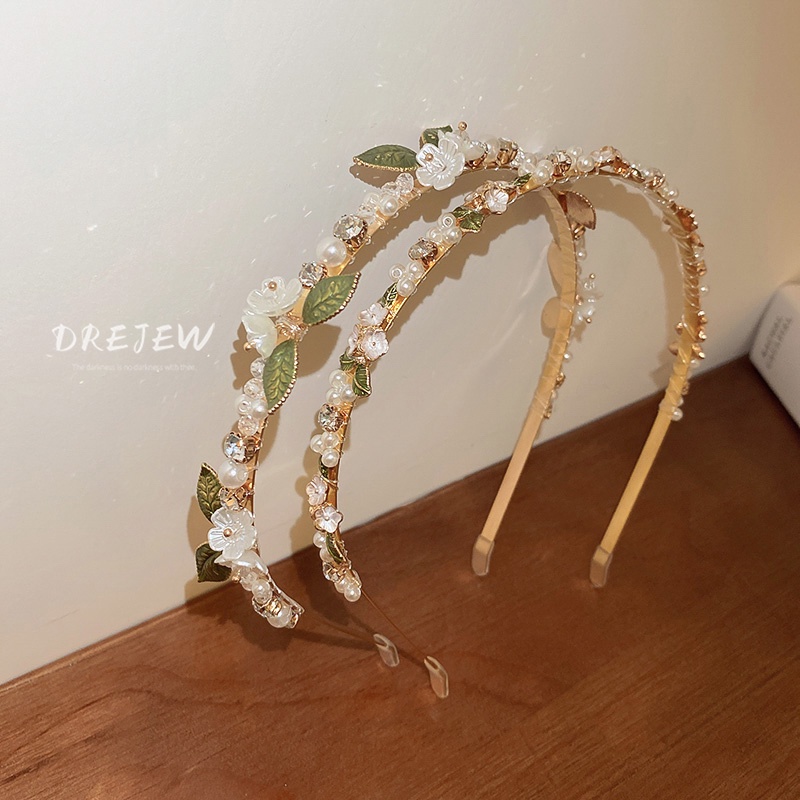 DREJEW Kẹp tóc hình hoa lá đính ngọc trai phong cách Hàn Quốc