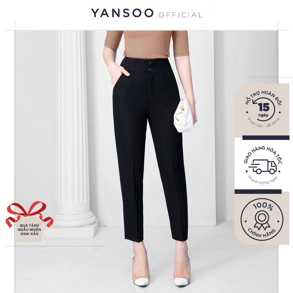 Quần baggy nữ Yansoo 2 khuy lưng cạp cao đồ công sở đẹp màu đen đi học form chuẩn tôn dáng Q38