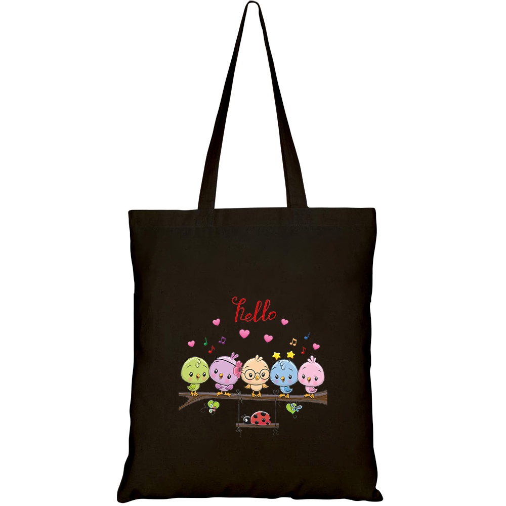 Túi vải tote canvas HTFashion in hình five cute cartoon birds ladybug HT472