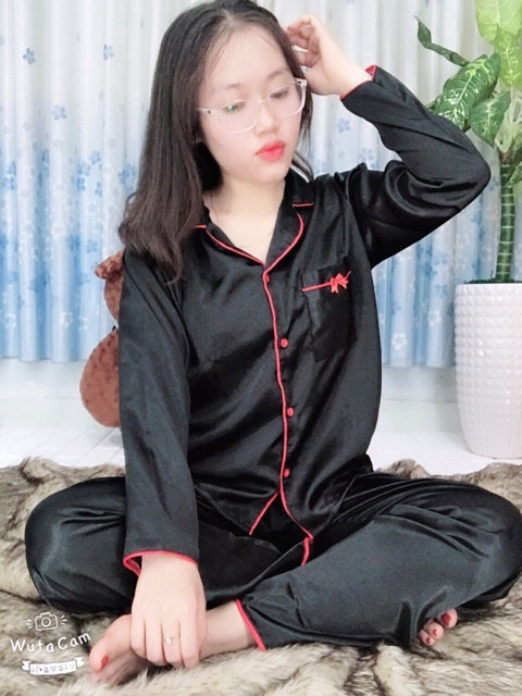 Pizama phi lụa nơ tay dài quần dài