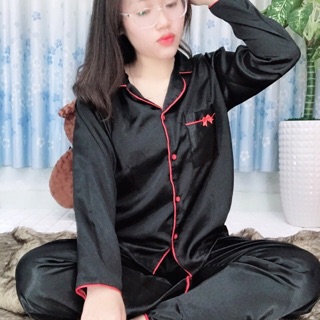 Pizama phi lụa nơ tay dài quần dài