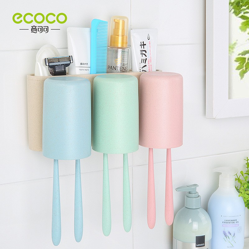 COMBO bộ kệ đựng 3 cốc và 1 nhả kem đánh răng ECOCO Cao cấp