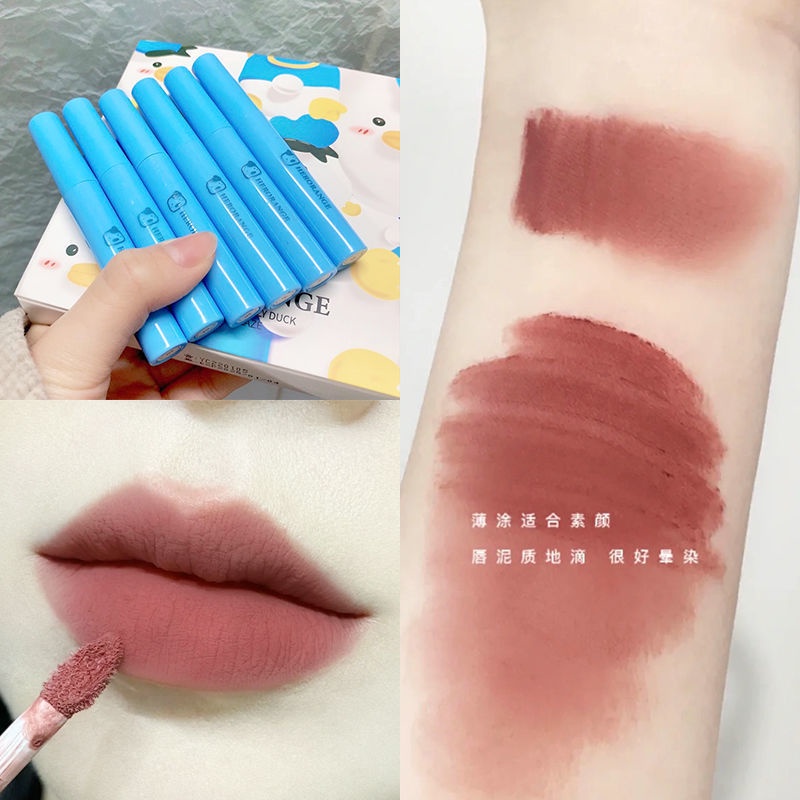 Set 6 Son Môi Chống Nước Thiết Kế Vỏ Son Hình Chú Heo/Chú Heo Dễ Thương