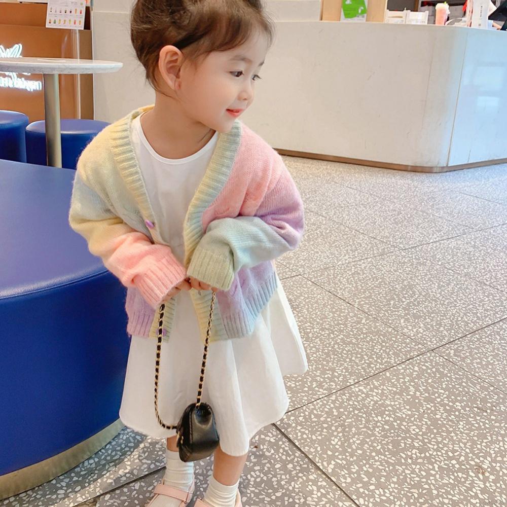 Áo khoác len tay dài cổ chữ V thời trang màu xuân cho bé gái 2 - 9 tuổi