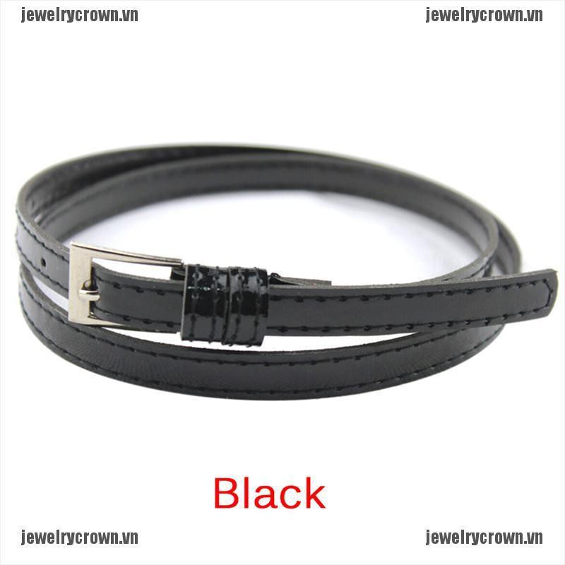 [Crown]Women Laies Fashion Narrow Skinny Thin Patent Leather Bow Buckle Waist Belt [VN]