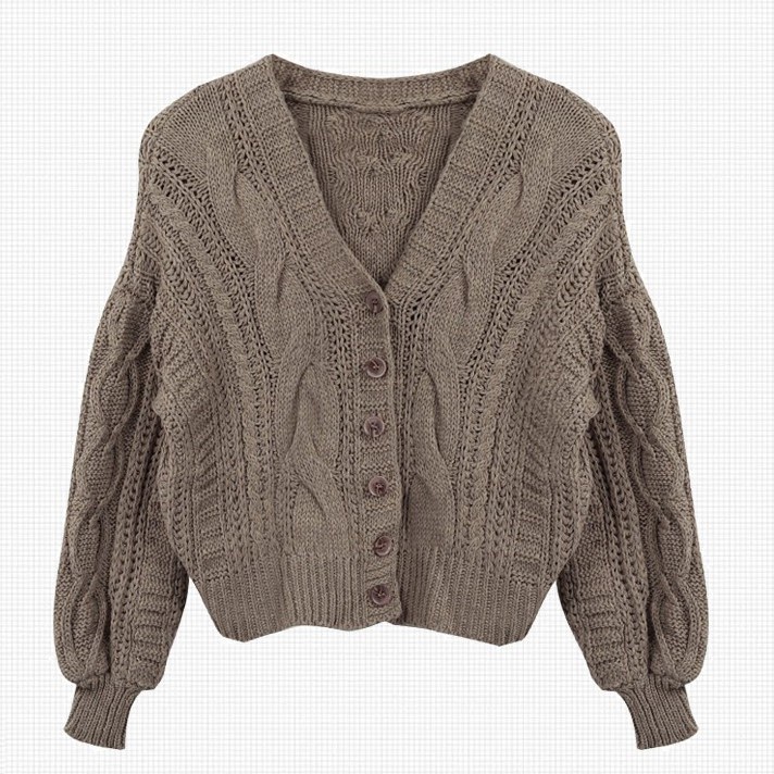NUZIRO  Áo cardigan  dáng ngắn cổ chữ V form rộng phong cách Hàn Quốc retro