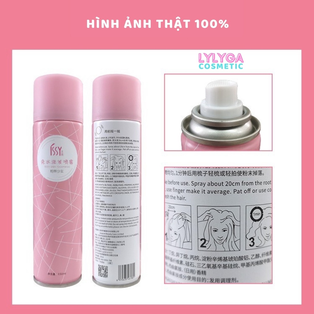 Dầu gội khô ISSY 150ml dạng xịt an toàn không cần nước dùng cho nam, nữ không bết tóc