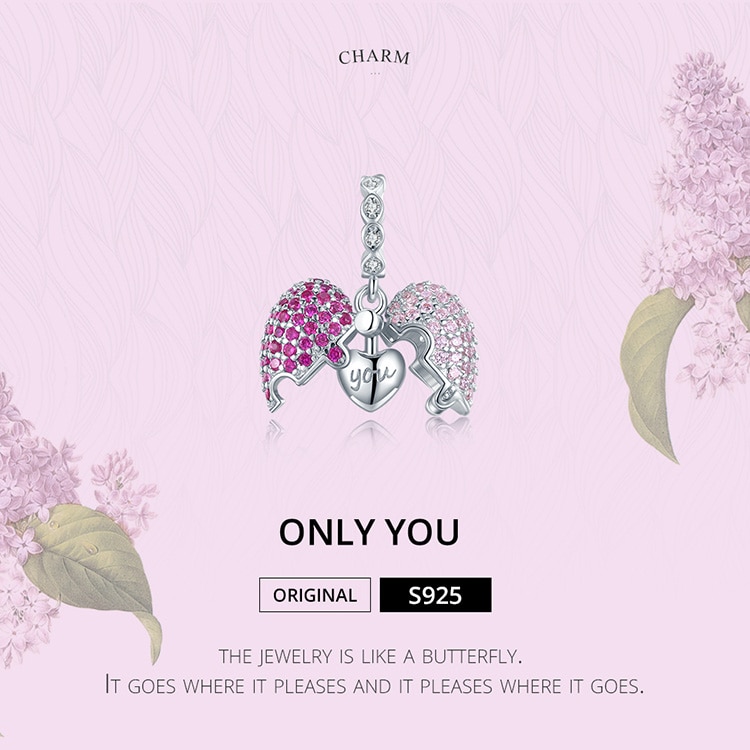 Mặt Trang Sức Bamoer BSC282 Bằng Bạc 925 Hình Trái Tim Mở Dùng Làm Vòng Tay/ Dây Chuyền Cao Cấp Sang Trọng