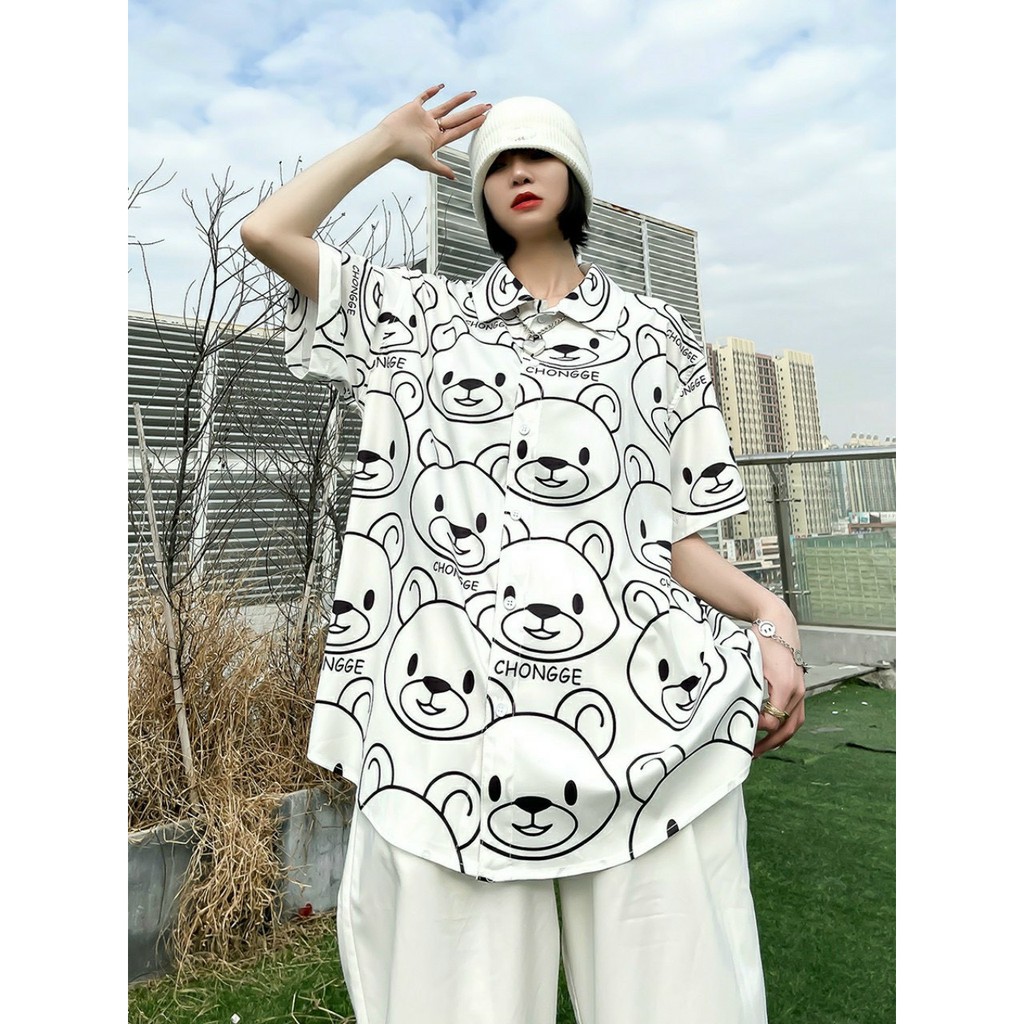 [Mã FAMAYMA2 giảm 10K đơn 50K] Áo sơ mi tay lỡ nam nữ MÀU TRẮNG HÌNH GẤU DỄ THƯƠNG Unisex | BigBuy360 - bigbuy360.vn