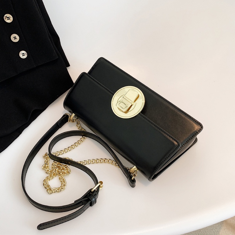 Túi xách IELGY đeo vai màu đen gắn dây xích kiểu cách cổ điển cho nữ