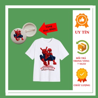 Áo thun tay ngắn trẻ em Siêu nhân Người Nhện Spiderman, đủ size áo từ 10kg đến 90kg, kèm huy hiệu siêu nhân