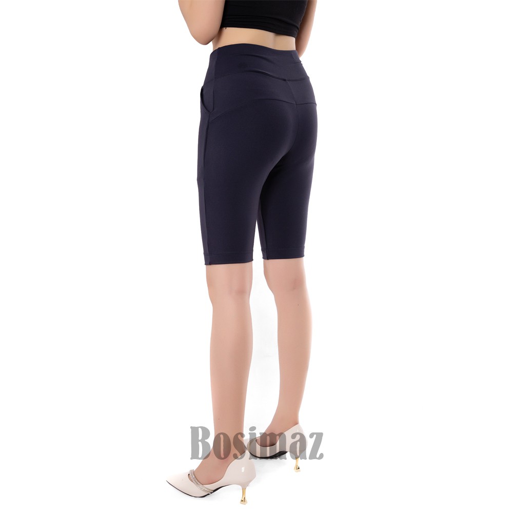 Quần Legging Nâng Mông Bosimaz MS372 ngắn túi trước màu xanh navy, thun co giãn 4 chiều, vải đẹp dày, thoáng mát.