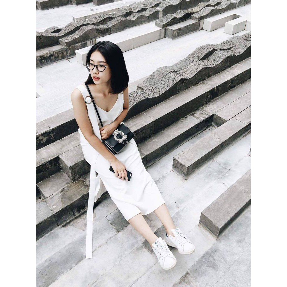 Đầm Form Dài Phối Dây (Side slit long dress) Can De Blanc