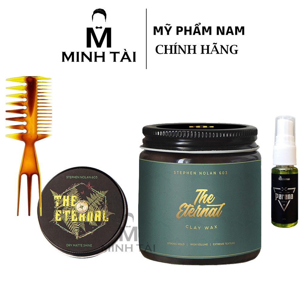 Sáp Vuốt Tóc Nam Stephen Nolan 603 The Eternal + Xịt Tạo Phồng AZENMAN Parana 3 In 1 - 20ml + Lược Chải Tóc Texture