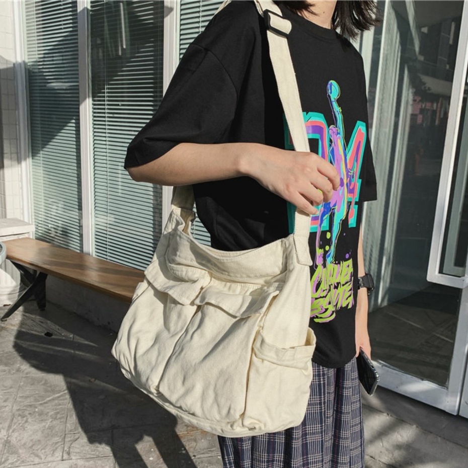 Túi đeo chéo đi học Zoo Bags kích thước lớn nhiều túi phụ chất liệu canvas dày dặn
