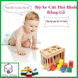 Đồ chơi giáo dục xe cũi thả hình khối bằng gỗ cho bé- không độc hại gold cat
