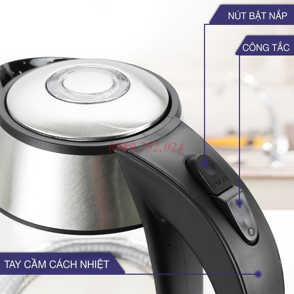 Ấm siêu tốc thuỷ tinh BU COOK kèm lõi lọc trà inox