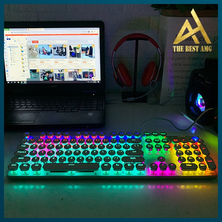 Bàn Phím Cơ Gaming Keycap Xuyên Led HP GK400Y Màu Trắng Nút Tròn Bàn Phím Máy Tính Laptop Có Dây Keyboard Chơi Game