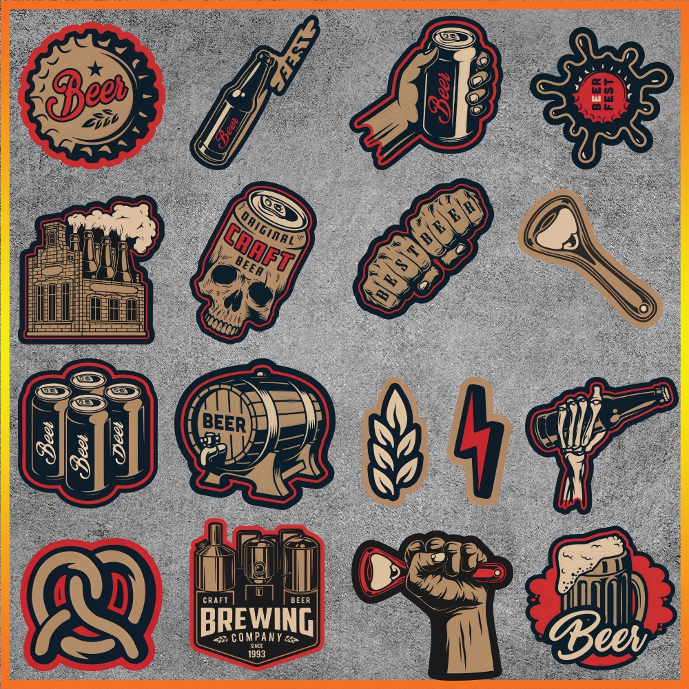 Set 50 cái Sticker Retro Beer chống nước, Decal Beer Vintage dán vali, điện thoại, mũ bảo hiểm